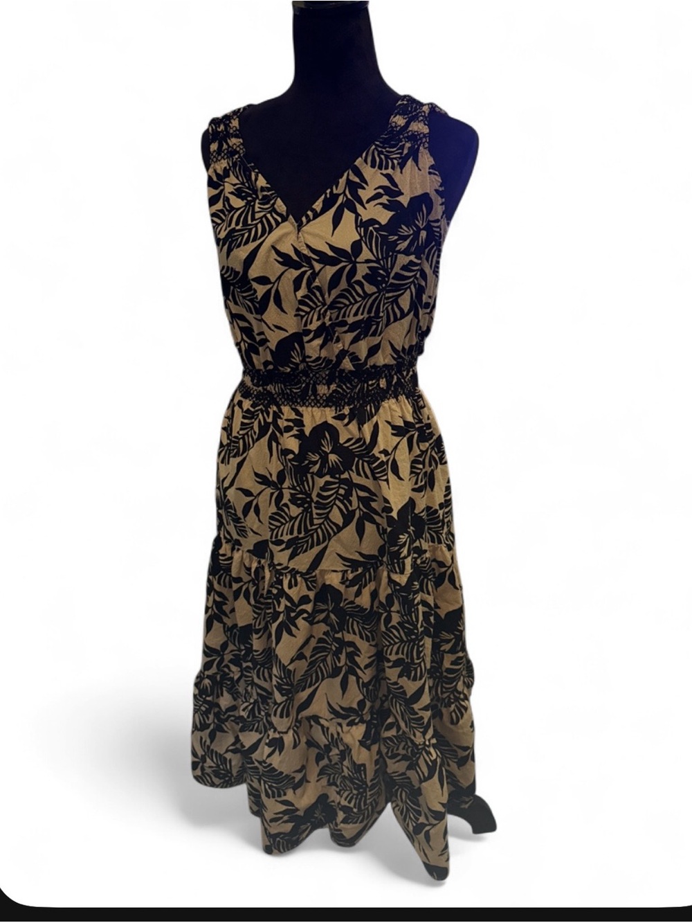 White Stag Tan and Black Floral Print Maxi Dress